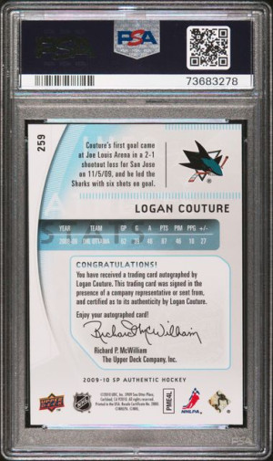 2009 SP Authentic Logan Couture #259 Future Watch Auto 787/999 PSA 9 MINT back